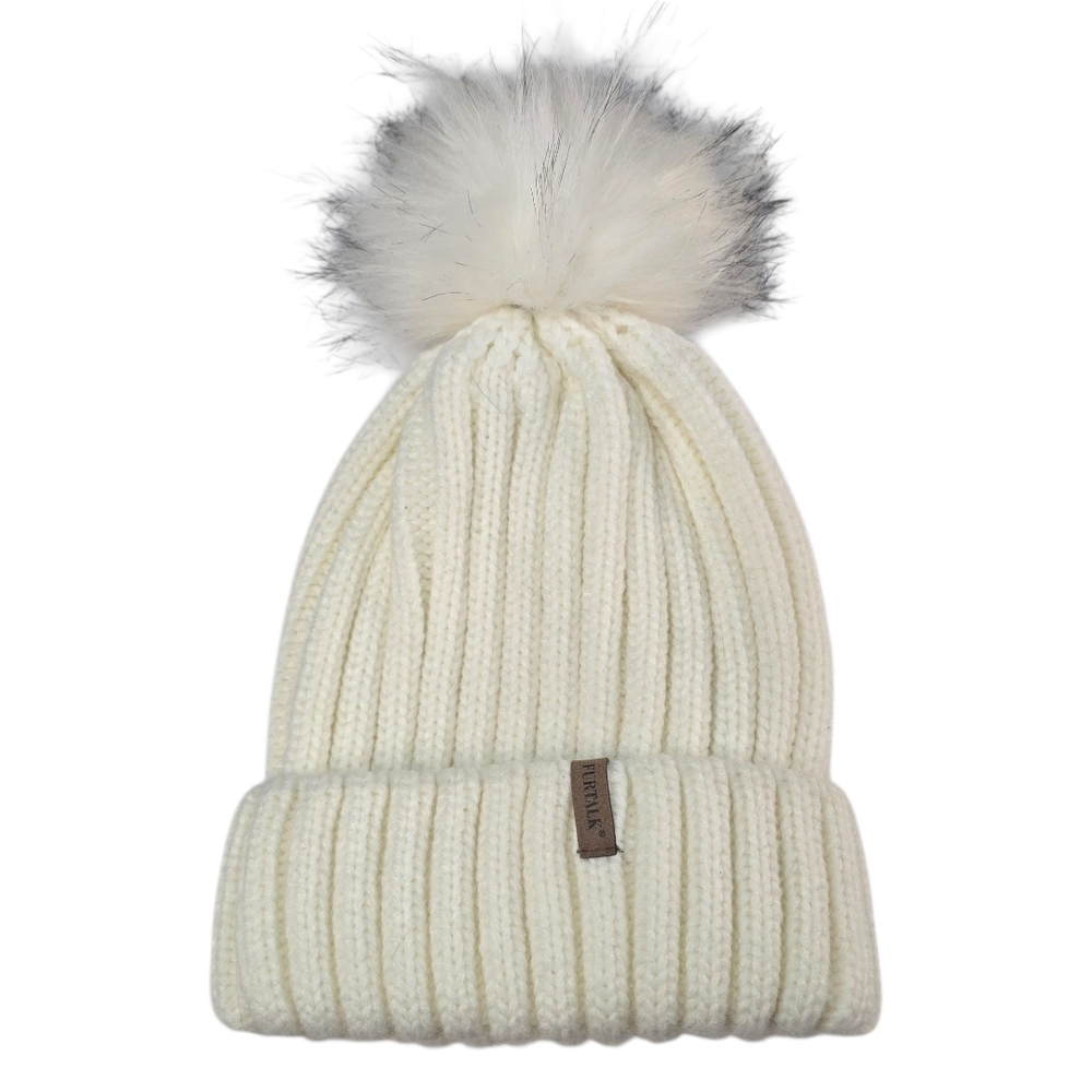 FURTALK Winter Knitted‎ Beanie Hat with Faux Fur Pom Skull Cap Beanie
